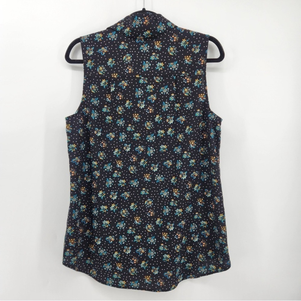 CAbi Blue Floral Sleeveless Blouse collared polka dot top shirt small business - Picture 2 of 3